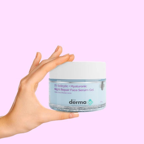 The Derma co 1% Salicylic + Hyaluronic Night Repair Face SerumGel for AcneProne Skin